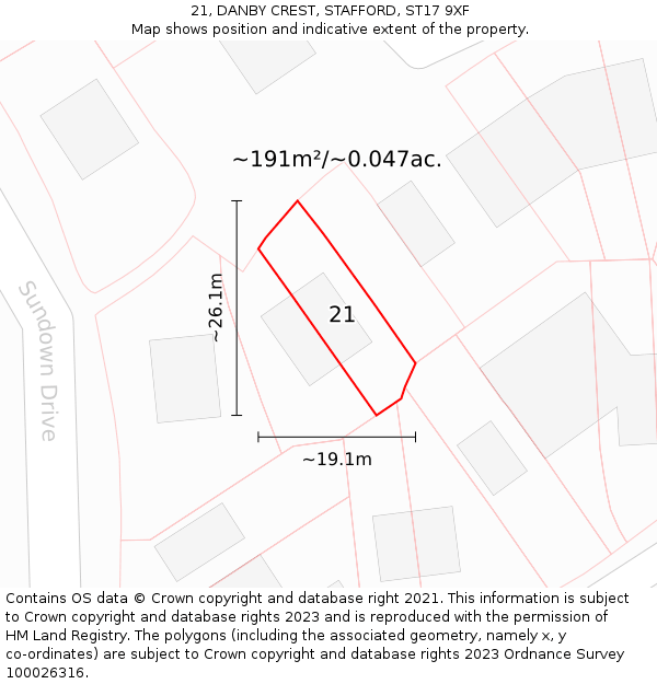 21, DANBY CREST, STAFFORD, ST17 9XF: Plot and title map