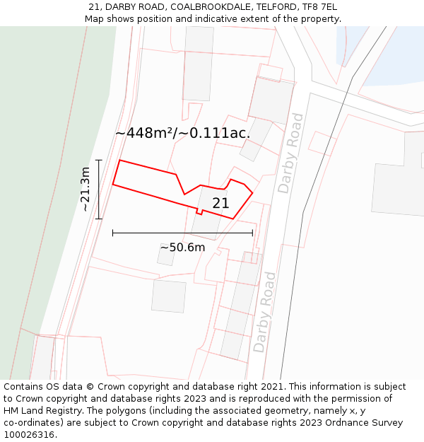 21, DARBY ROAD, COALBROOKDALE, TELFORD, TF8 7EL: Plot and title map