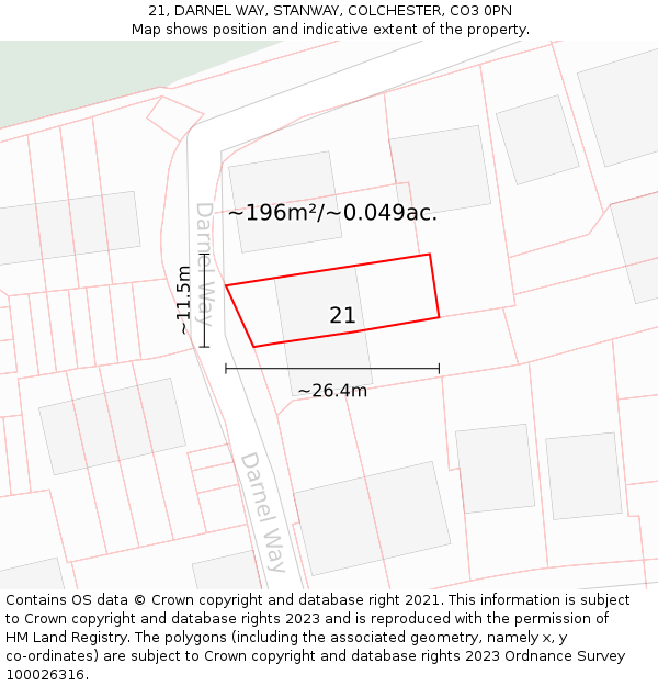 21, DARNEL WAY, STANWAY, COLCHESTER, CO3 0PN: Plot and title map