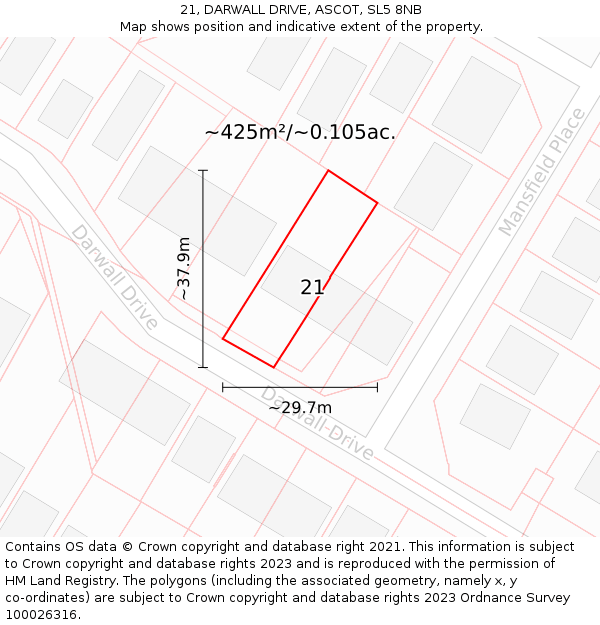 21, DARWALL DRIVE, ASCOT, SL5 8NB: Plot and title map