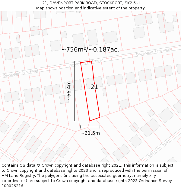 21, DAVENPORT PARK ROAD, STOCKPORT, SK2 6JU: Plot and title map