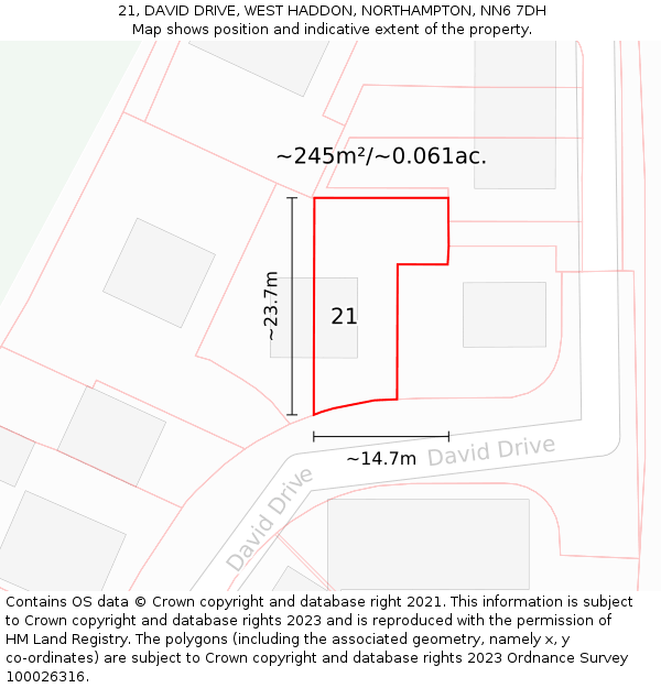 21, DAVID DRIVE, WEST HADDON, NORTHAMPTON, NN6 7DH: Plot and title map