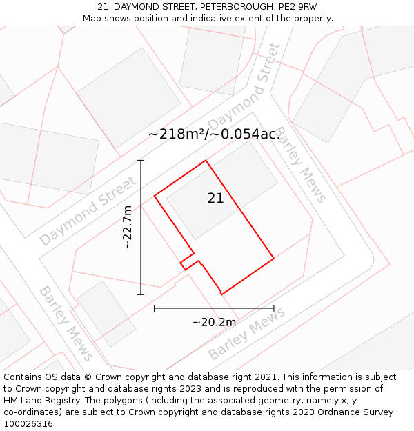 21, DAYMOND STREET, PETERBOROUGH, PE2 9RW: Plot and title map