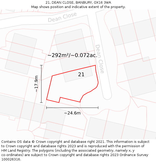 21, DEAN CLOSE, BANBURY, OX16 3WA: Plot and title map