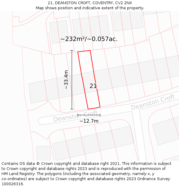 21, DEANSTON CROFT, COVENTRY, CV2 2NX: Plot and title map