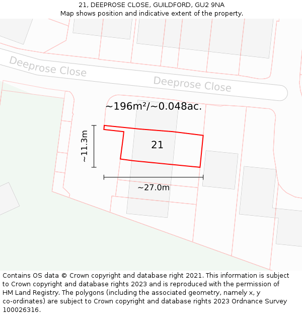 21, DEEPROSE CLOSE, GUILDFORD, GU2 9NA: Plot and title map