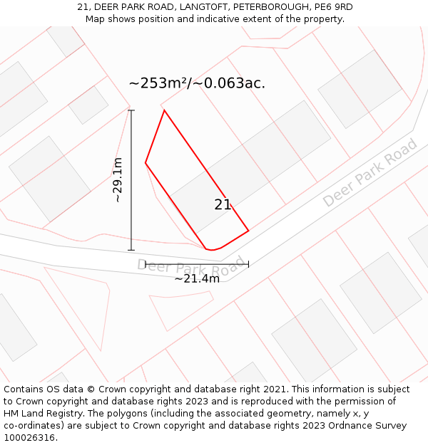 21, DEER PARK ROAD, LANGTOFT, PETERBOROUGH, PE6 9RD: Plot and title map