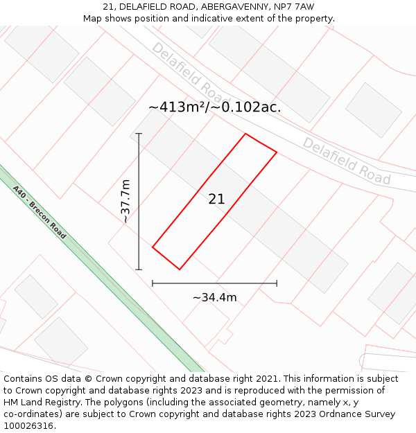 21, DELAFIELD ROAD, ABERGAVENNY, NP7 7AW: Plot and title map