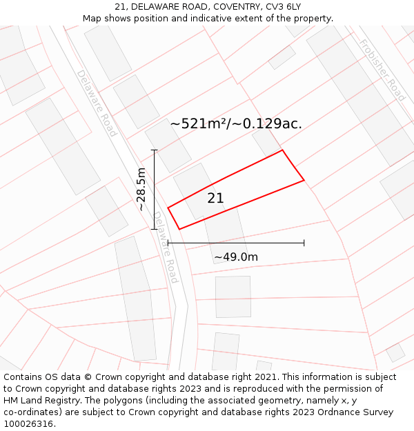 21, DELAWARE ROAD, COVENTRY, CV3 6LY: Plot and title map
