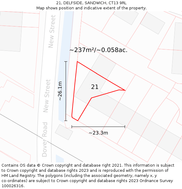 21, DELFSIDE, SANDWICH, CT13 9RL: Plot and title map