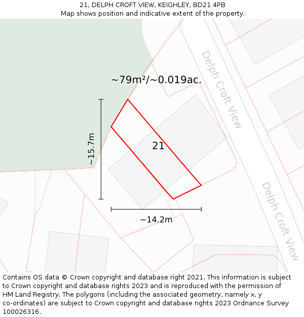 21, DELPH CROFT VIEW, KEIGHLEY, BD21 4PB: Plot and title map
