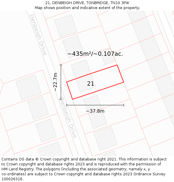 21, DENBEIGH DRIVE, TONBRIDGE, TN10 3PW: Plot and title map