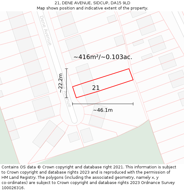 21, DENE AVENUE, SIDCUP, DA15 9LD: Plot and title map
