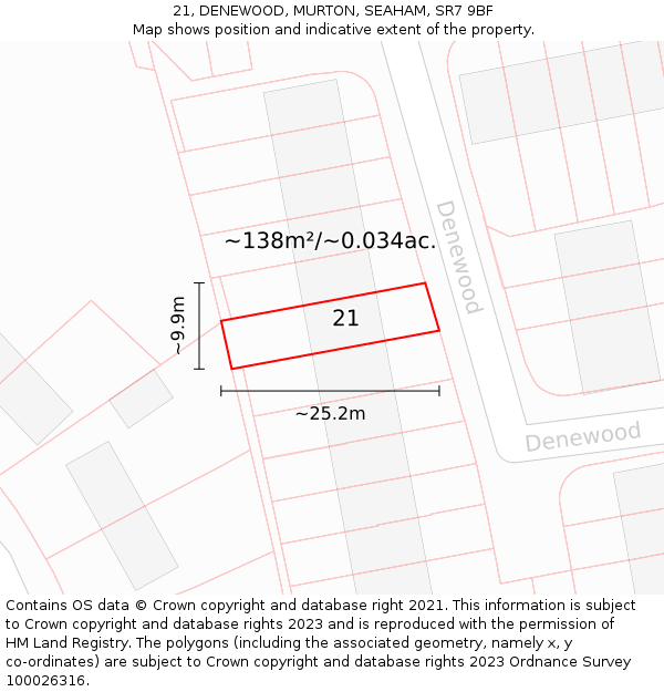 21, DENEWOOD, MURTON, SEAHAM, SR7 9BF: Plot and title map