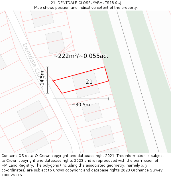 21, DENTDALE CLOSE, YARM, TS15 9UJ: Plot and title map