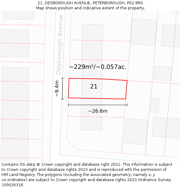 21, DESBOROUGH AVENUE, PETERBOROUGH, PE2 8RG: Plot and title map