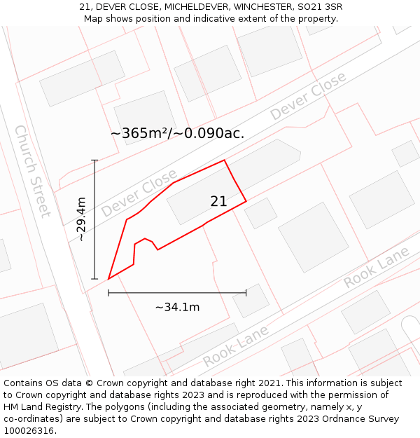 21, DEVER CLOSE, MICHELDEVER, WINCHESTER, SO21 3SR: Plot and title map