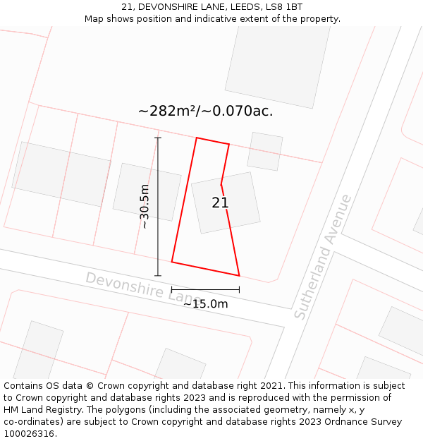 21, DEVONSHIRE LANE, LEEDS, LS8 1BT: Plot and title map
