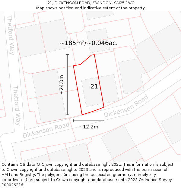 21, DICKENSON ROAD, SWINDON, SN25 1WG: Plot and title map
