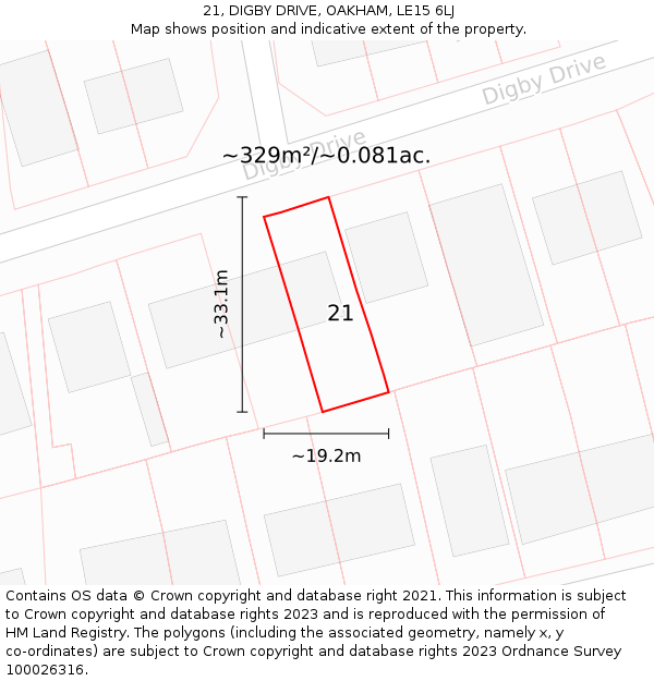 21, DIGBY DRIVE, OAKHAM, LE15 6LJ: Plot and title map