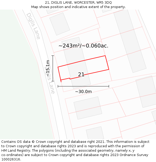 21, DIGLIS LANE, WORCESTER, WR5 3DQ: Plot and title map