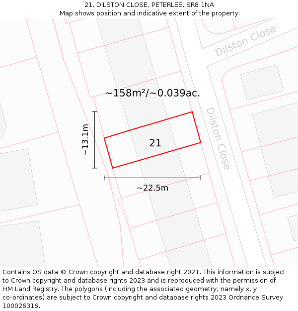 21, DILSTON CLOSE, PETERLEE, SR8 1NA: Plot and title map