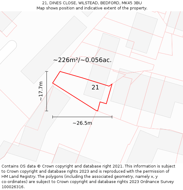 21, DINES CLOSE, WILSTEAD, BEDFORD, MK45 3BU: Plot and title map