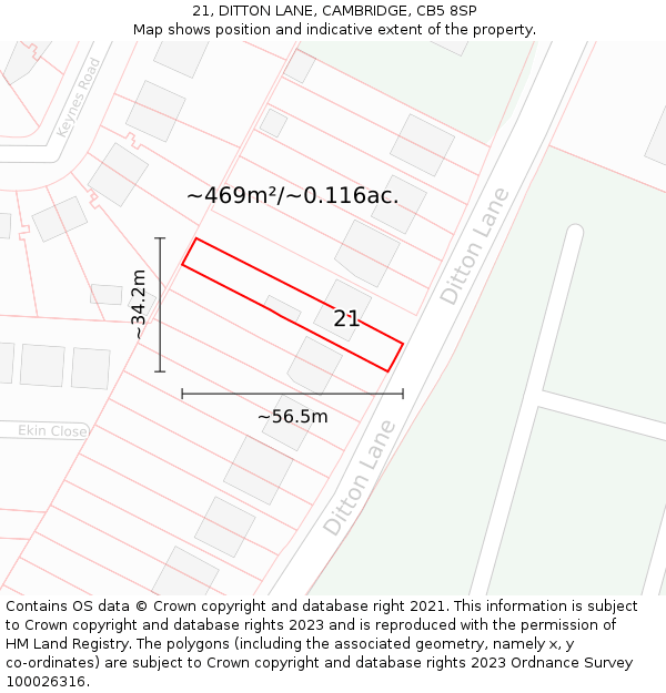 21, DITTON LANE, CAMBRIDGE, CB5 8SP: Plot and title map