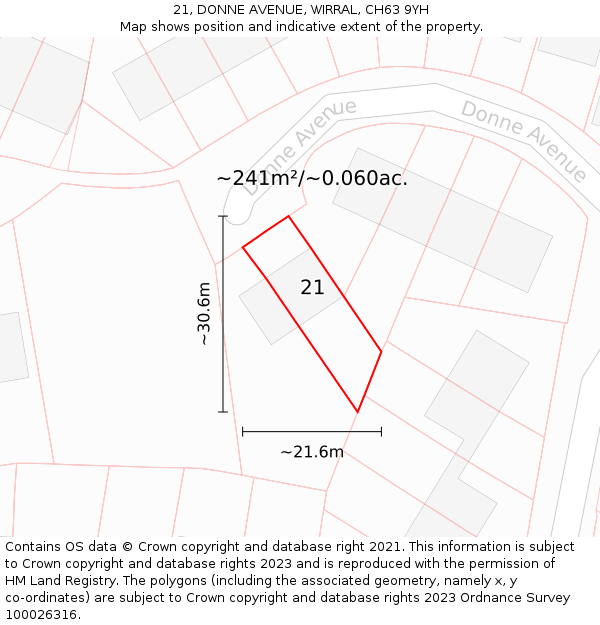 21, DONNE AVENUE, WIRRAL, CH63 9YH: Plot and title map