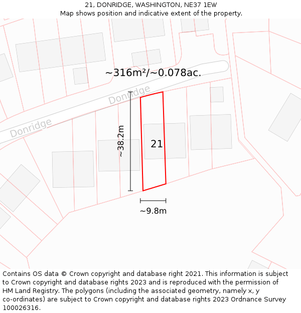 21, DONRIDGE, WASHINGTON, NE37 1EW: Plot and title map