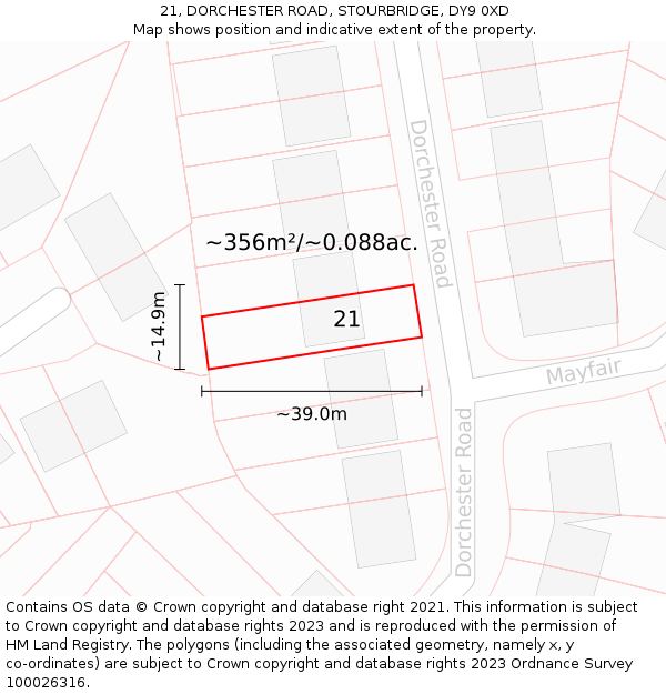 21, DORCHESTER ROAD, STOURBRIDGE, DY9 0XD: Plot and title map