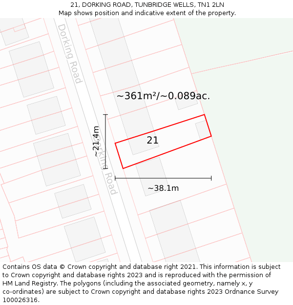 21, DORKING ROAD, TUNBRIDGE WELLS, TN1 2LN: Plot and title map