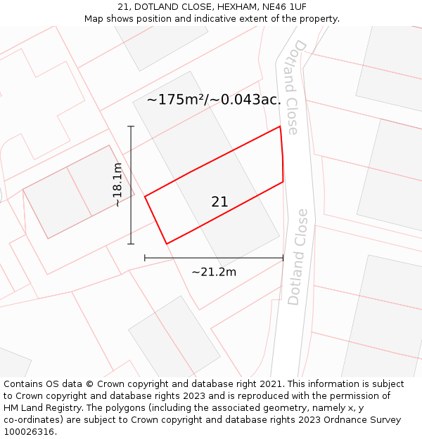 21, DOTLAND CLOSE, HEXHAM, NE46 1UF: Plot and title map