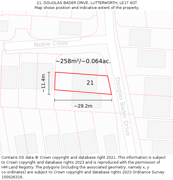 21, DOUGLAS BADER DRIVE, LUTTERWORTH, LE17 4GT: Plot and title map