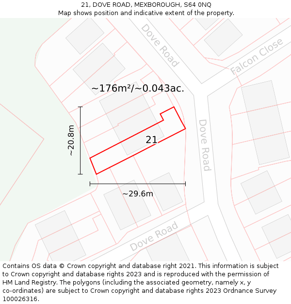 21, DOVE ROAD, MEXBOROUGH, S64 0NQ: Plot and title map