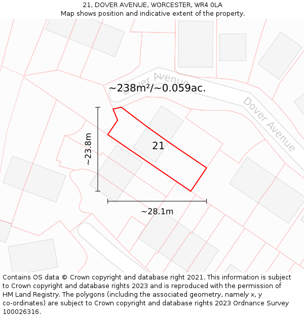 21, DOVER AVENUE, WORCESTER, WR4 0LA: Plot and title map