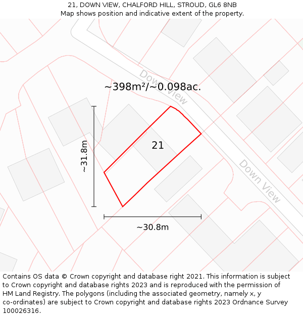 21, DOWN VIEW, CHALFORD HILL, STROUD, GL6 8NB: Plot and title map