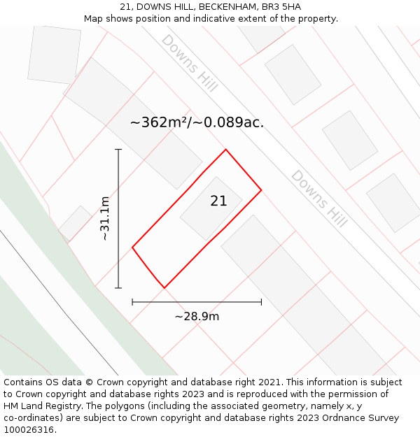 21, DOWNS HILL, BECKENHAM, BR3 5HA: Plot and title map