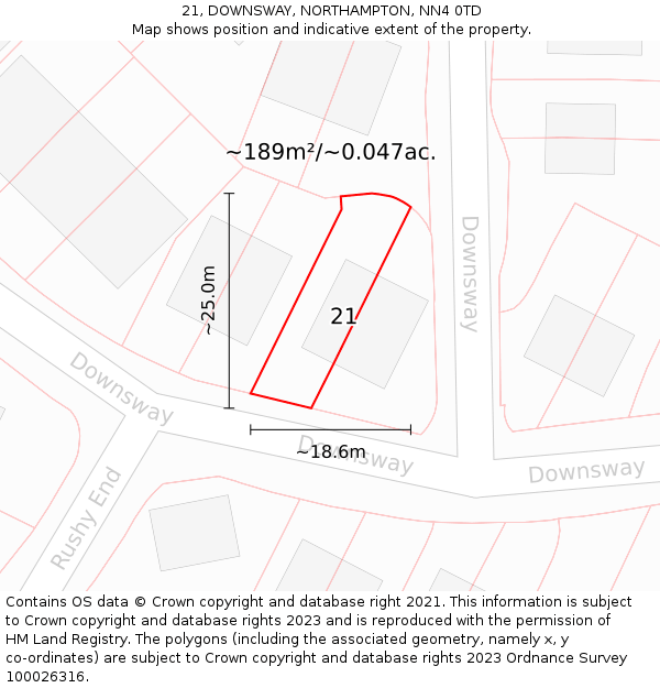21, DOWNSWAY, NORTHAMPTON, NN4 0TD: Plot and title map