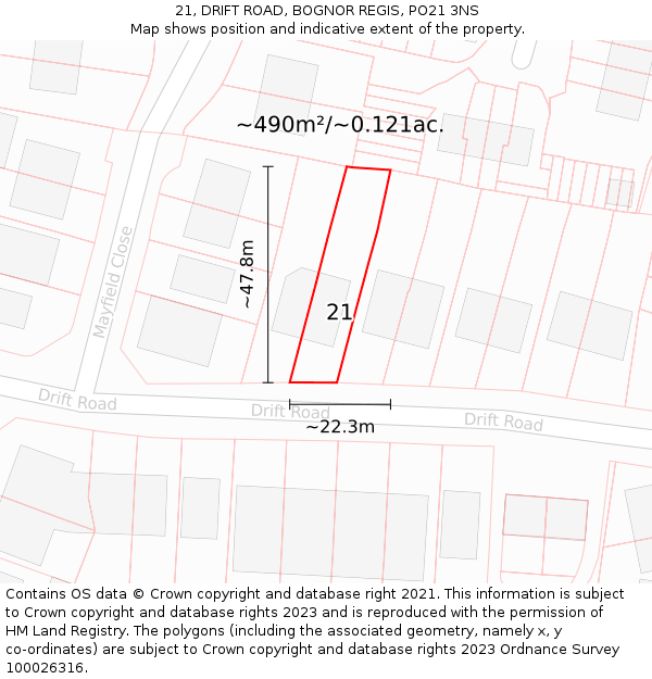 21, DRIFT ROAD, BOGNOR REGIS, PO21 3NS: Plot and title map