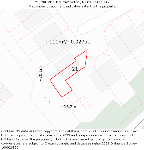 21, DRUMFIELDS, CADOXTON, NEATH, SA10 8AX: Plot and title map