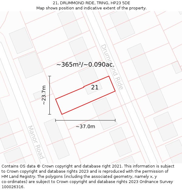 21, DRUMMOND RIDE, TRING, HP23 5DE: Plot and title map