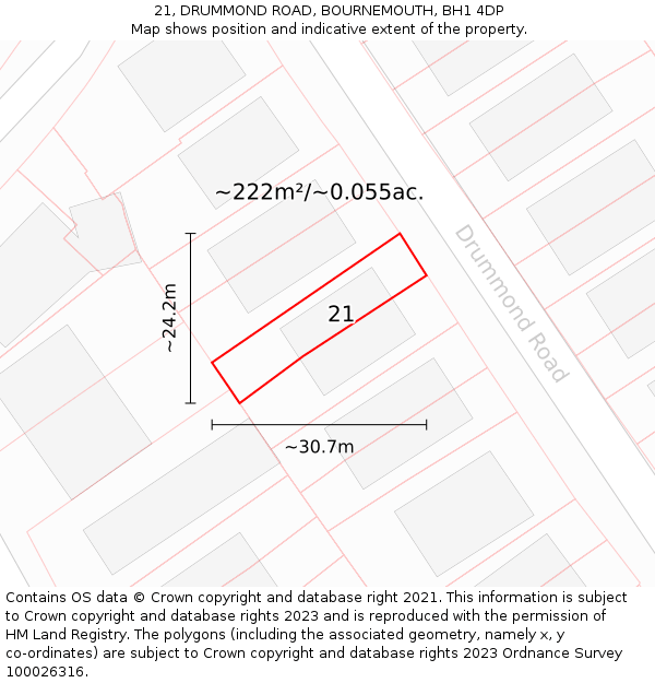 21, DRUMMOND ROAD, BOURNEMOUTH, BH1 4DP: Plot and title map