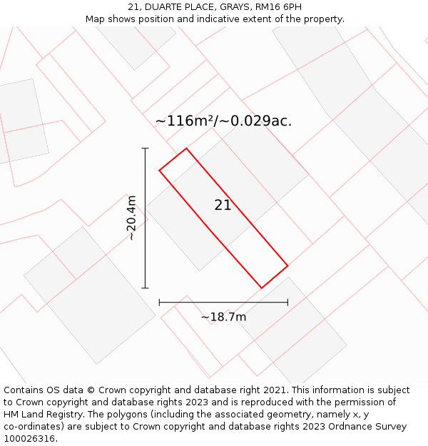 21, DUARTE PLACE, GRAYS, RM16 6PH: Plot and title map