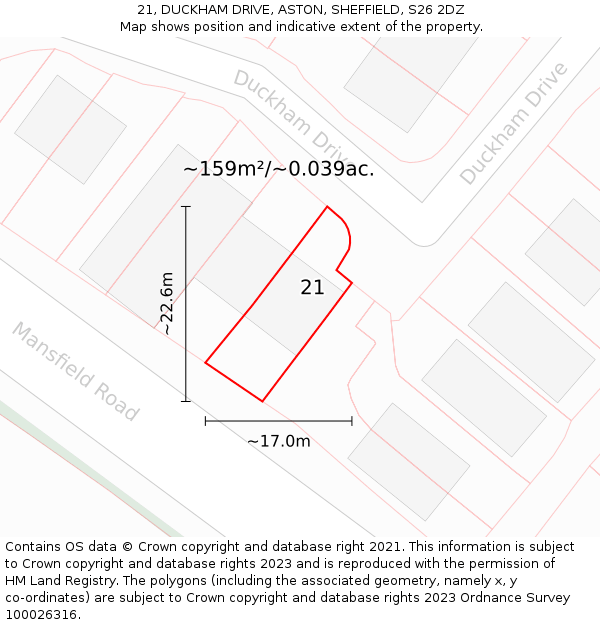21, DUCKHAM DRIVE, ASTON, SHEFFIELD, S26 2DZ: Plot and title map