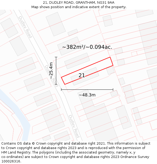 21, DUDLEY ROAD, GRANTHAM, NG31 9AA: Plot and title map