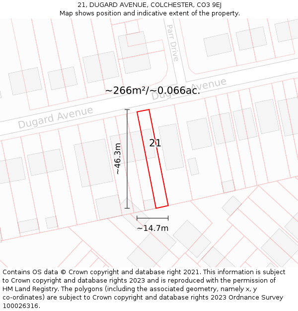 21, DUGARD AVENUE, COLCHESTER, CO3 9EJ: Plot and title map