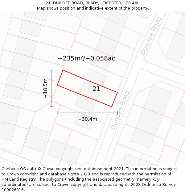 21, DUNDEE ROAD, BLABY, LEICESTER, LE8 4AH: Plot and title map