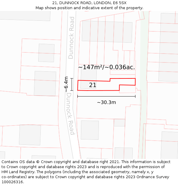 21, DUNNOCK ROAD, LONDON, E6 5SX: Plot and title map