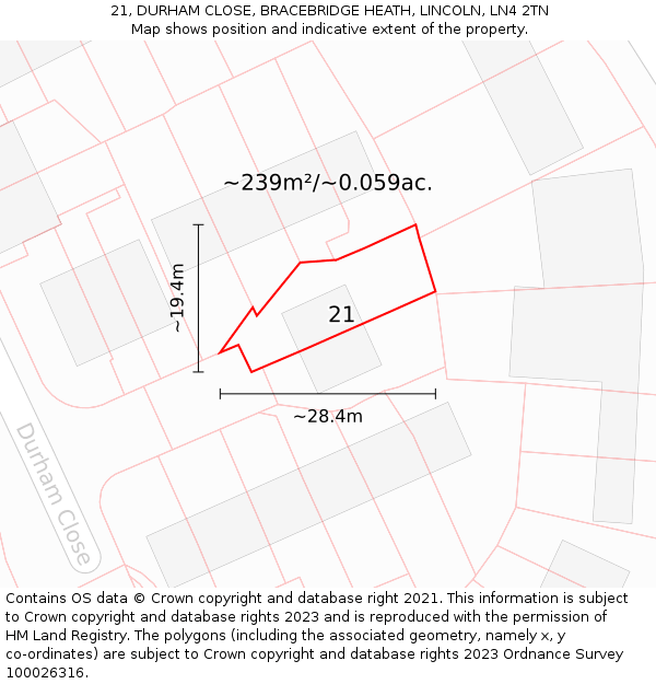 21, DURHAM CLOSE, BRACEBRIDGE HEATH, LINCOLN, LN4 2TN: Plot and title map